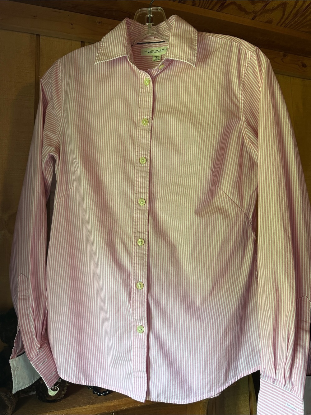 Size 4 stretch Banana Republic Pink and White Striped Button-Down Shirt 8261.5cv